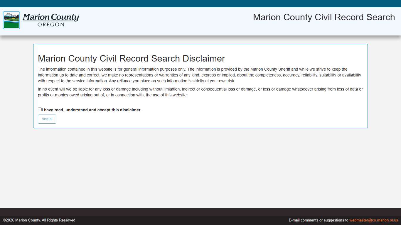 Marion County Oregon - Civil Record Search Disclaimer